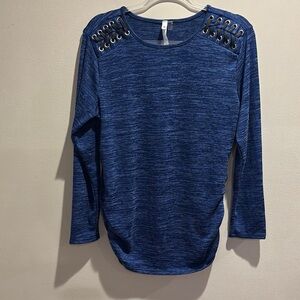 Blue Women's Top with Lacing detail at shoulders